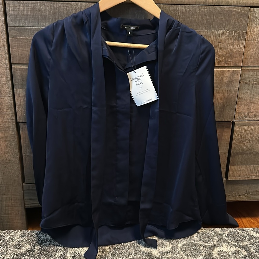 Stella & dot silky blouse with ribbon tie . NWT size small